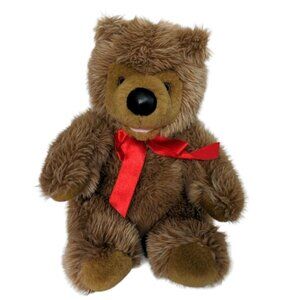 Brown Teddy Bear Valentines Day Christmas Red Bow Plush Stuffed Animal 9"